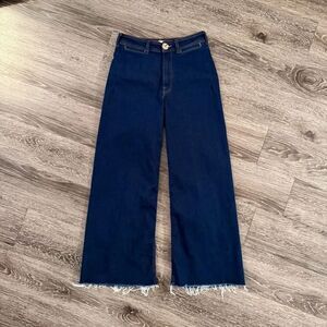 Maeve Wide Leg Raw Hem Dark Wash Jeans